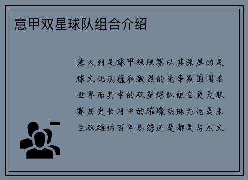 意甲双星球队组合介绍