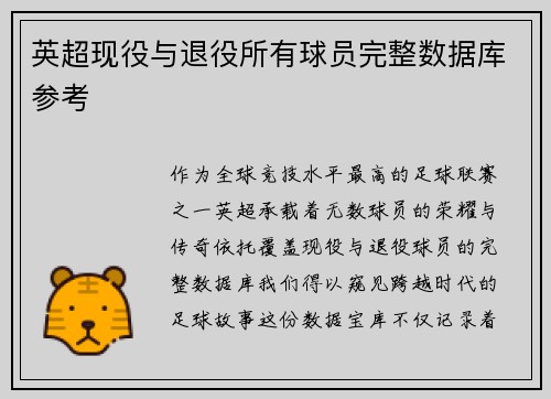 英超现役与退役所有球员完整数据库参考